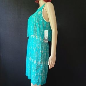 KENSIE Teal Blue Lace Dress Trendy Sleeveless NWT